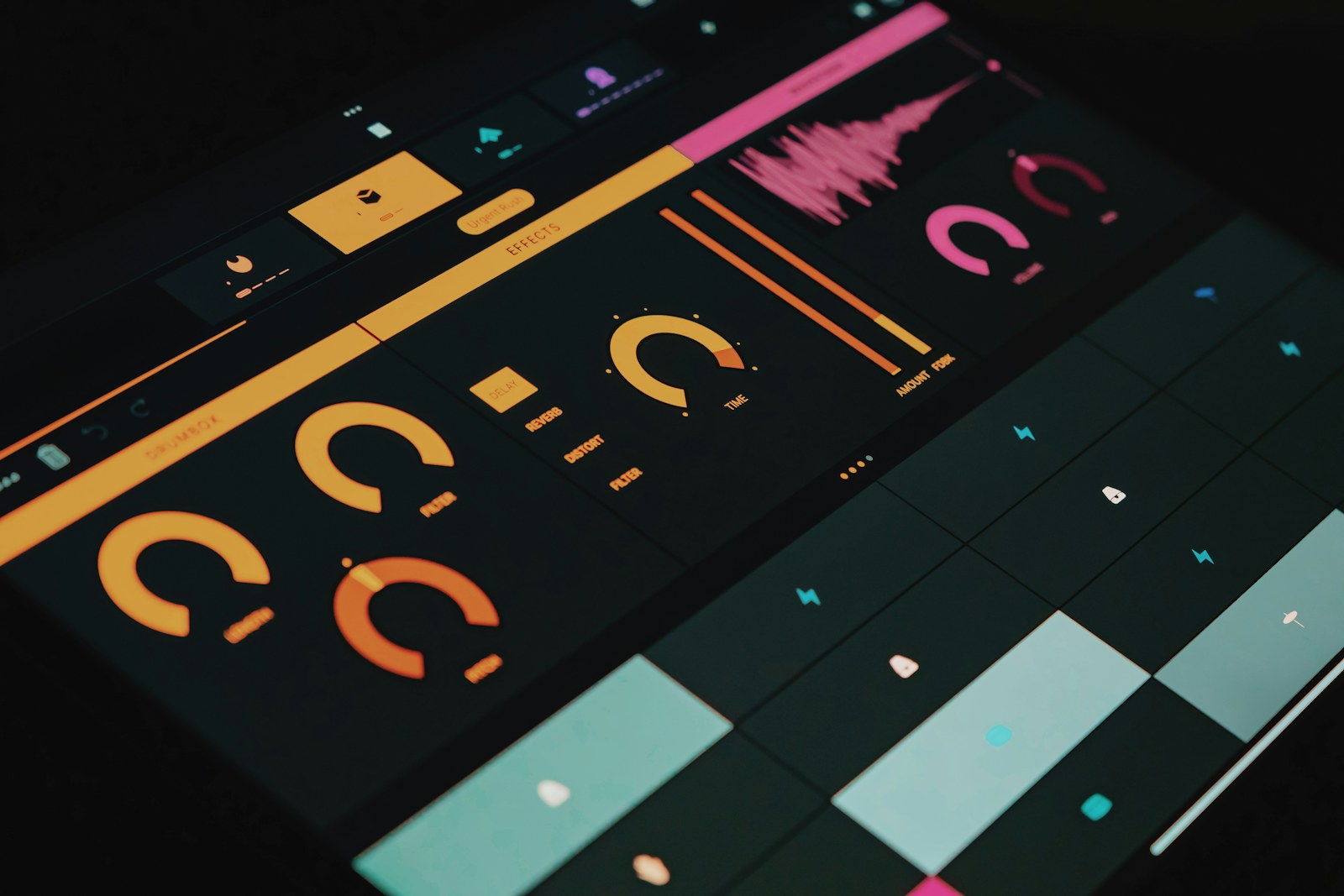 A close up of an electronic device with sound waves