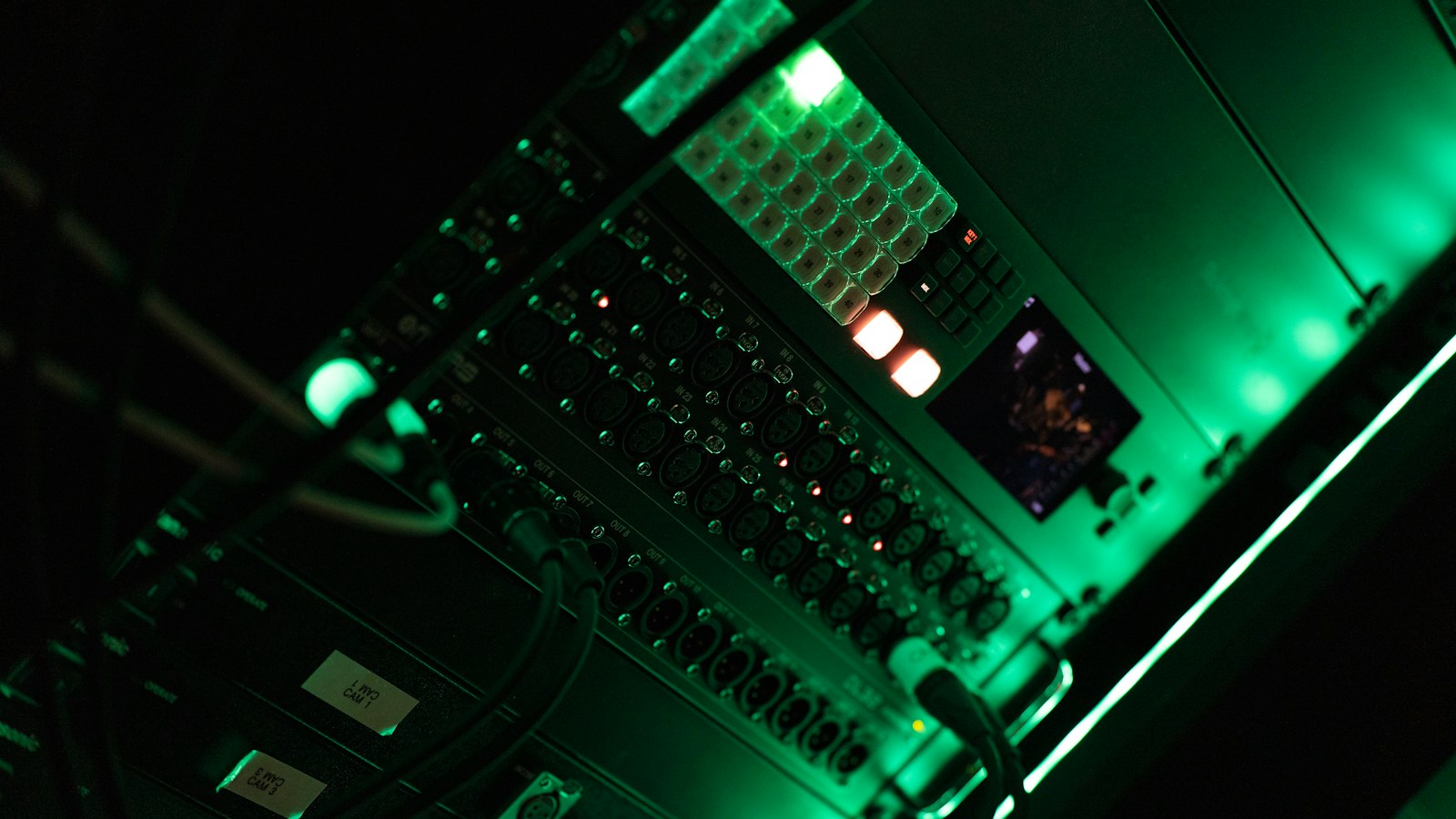 a close up of a computer in a dark room