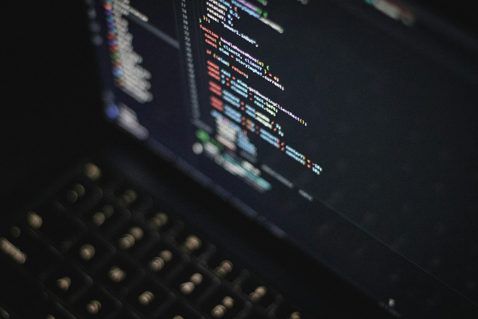 Computer screen displaying colorful code