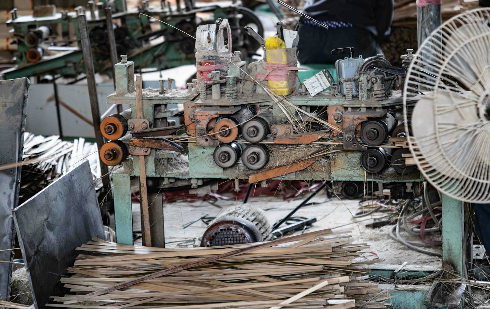 Wood processing machinery with stacked lumber