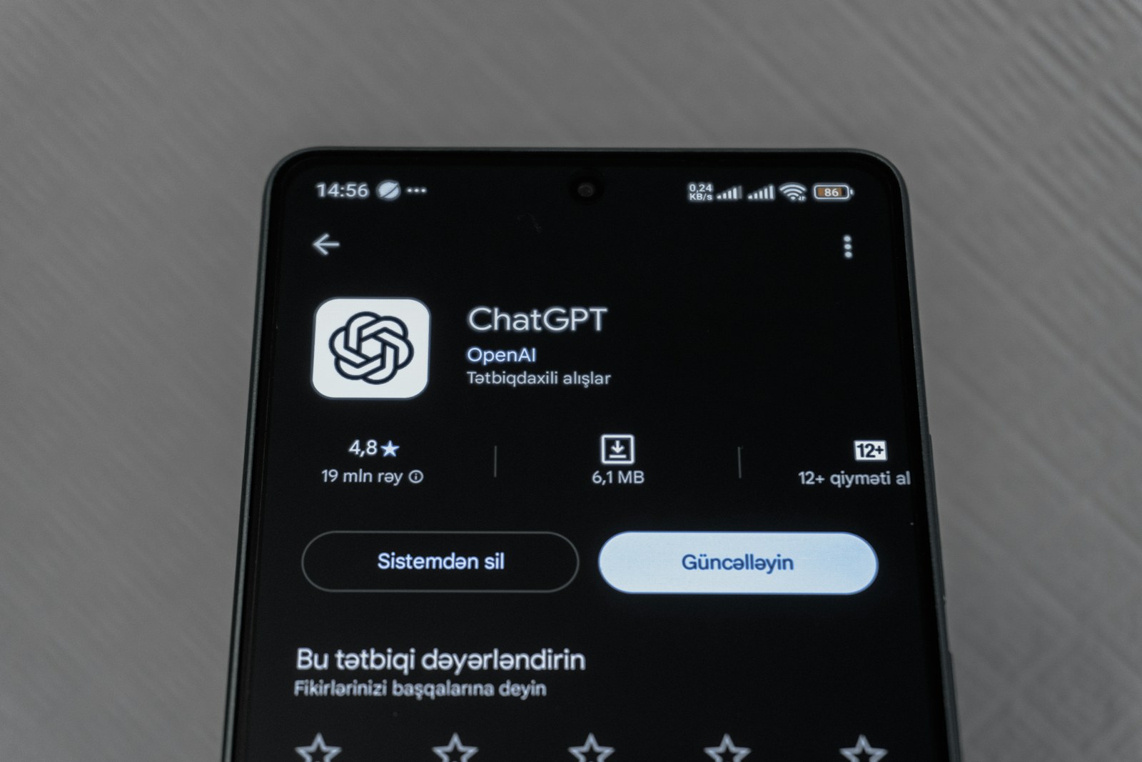 Smartphone screen displaying chatgpt app details