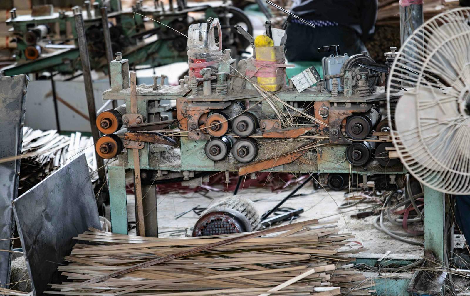Wood processing machinery with stacked lumber